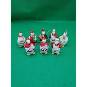 Lot of 8 Vintage Shackman White Kitschy Duck Porcelain Christmas Ornaments